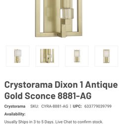 Crystorama Dixon 1 Antique Gold Sconce 8881-AG