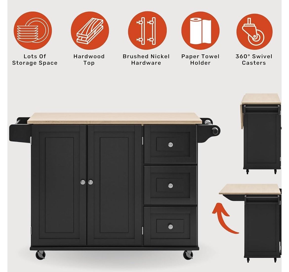 Butchers Block Kitchen Cart With Drop Leaf Breakfast Bar. PRICE NEGOTIABLE!