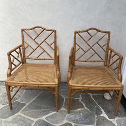 Pair Of Faux Bamboo Chinese Chippendale Arm Chairs-Set of 2