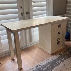 Pottery Barn White Wood Desk With 3 Drawers