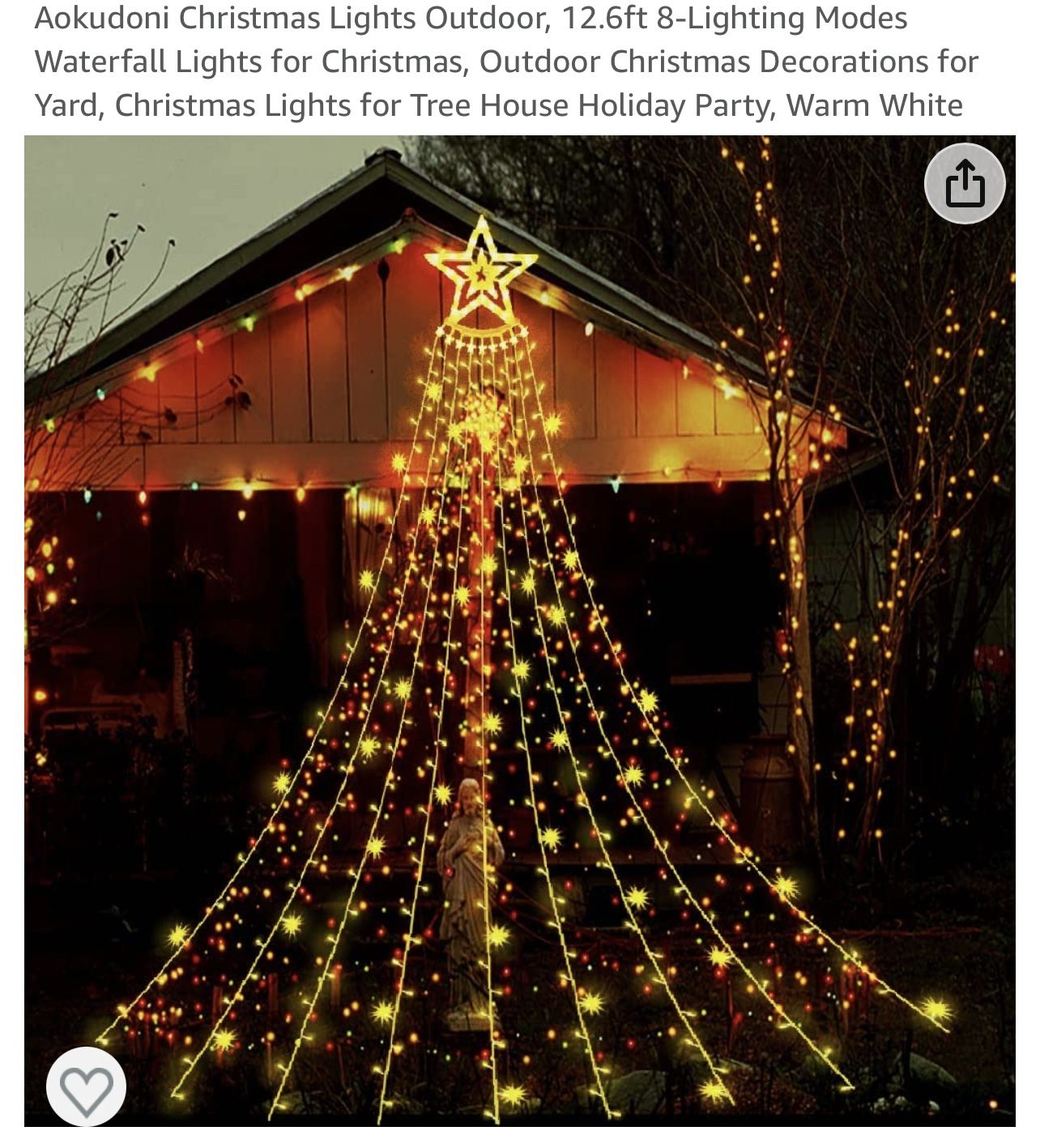 Aokudoni Christmas Lights Outdoor, 12.6ft 8-Lighting Modes Waterfall Lights for Christmas, Outdoor Christmas Decorations for Yard, Christmas Lights fo