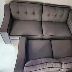 Light Grey  w/ Black Accent Trim SOFA & LOVE SEAT  SET