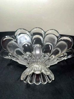 Vintage Scalloped Clear Glass Lotus Flower Pedestal Bowl