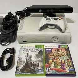 Microsoft Xbox 360 White Console Bundle With 2 Games & Kinect Motion Sensor Bar