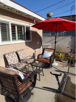 Patio Furniture Set w/ Swivel Chairs, Umbrella & Table