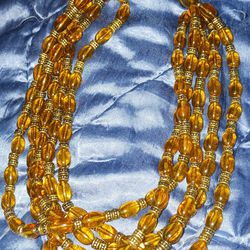 Vintage Amber Beaded Necklace With Goldtone Spacers