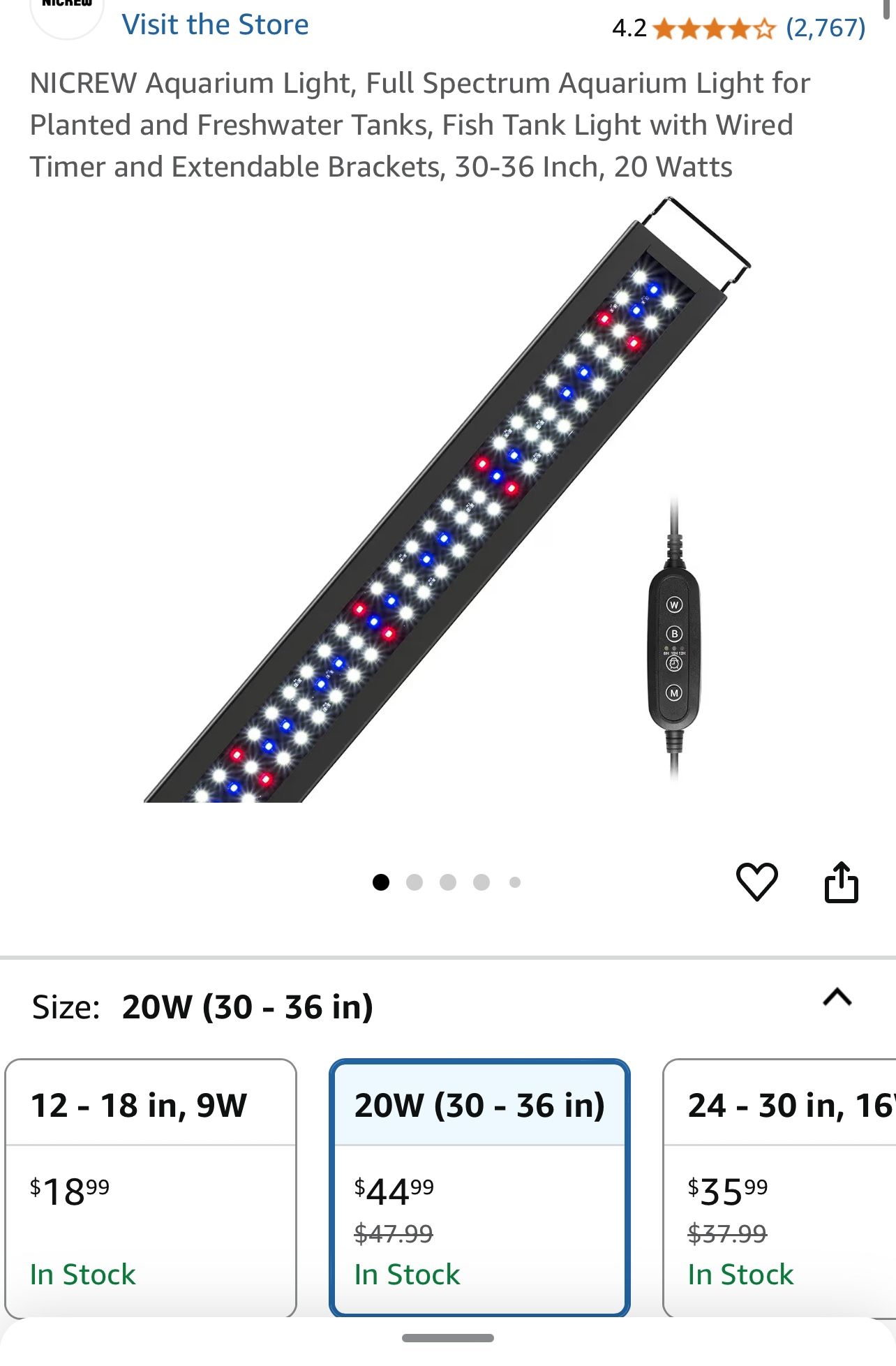NICREW Aquarium Light, Full Spectrum Aquarium Light for Planted and Freshwater Tanks,
