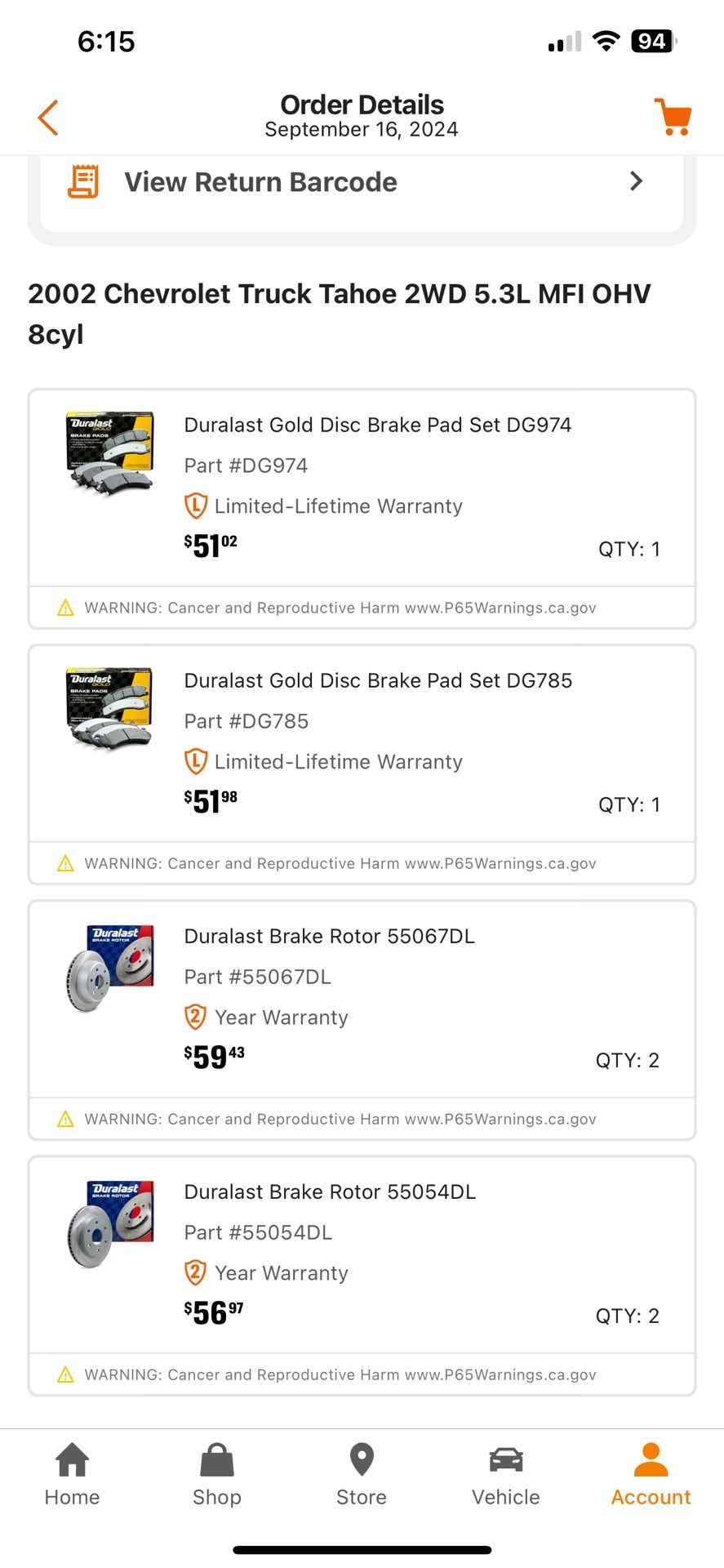 Brake Pad And Rotors