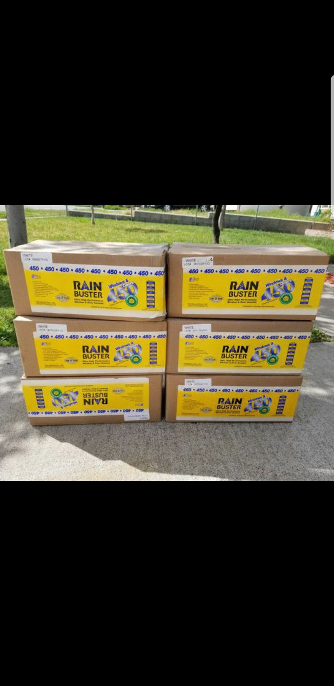 12 sausages per box 450 Rain Buster window and door sealant. $45 per box