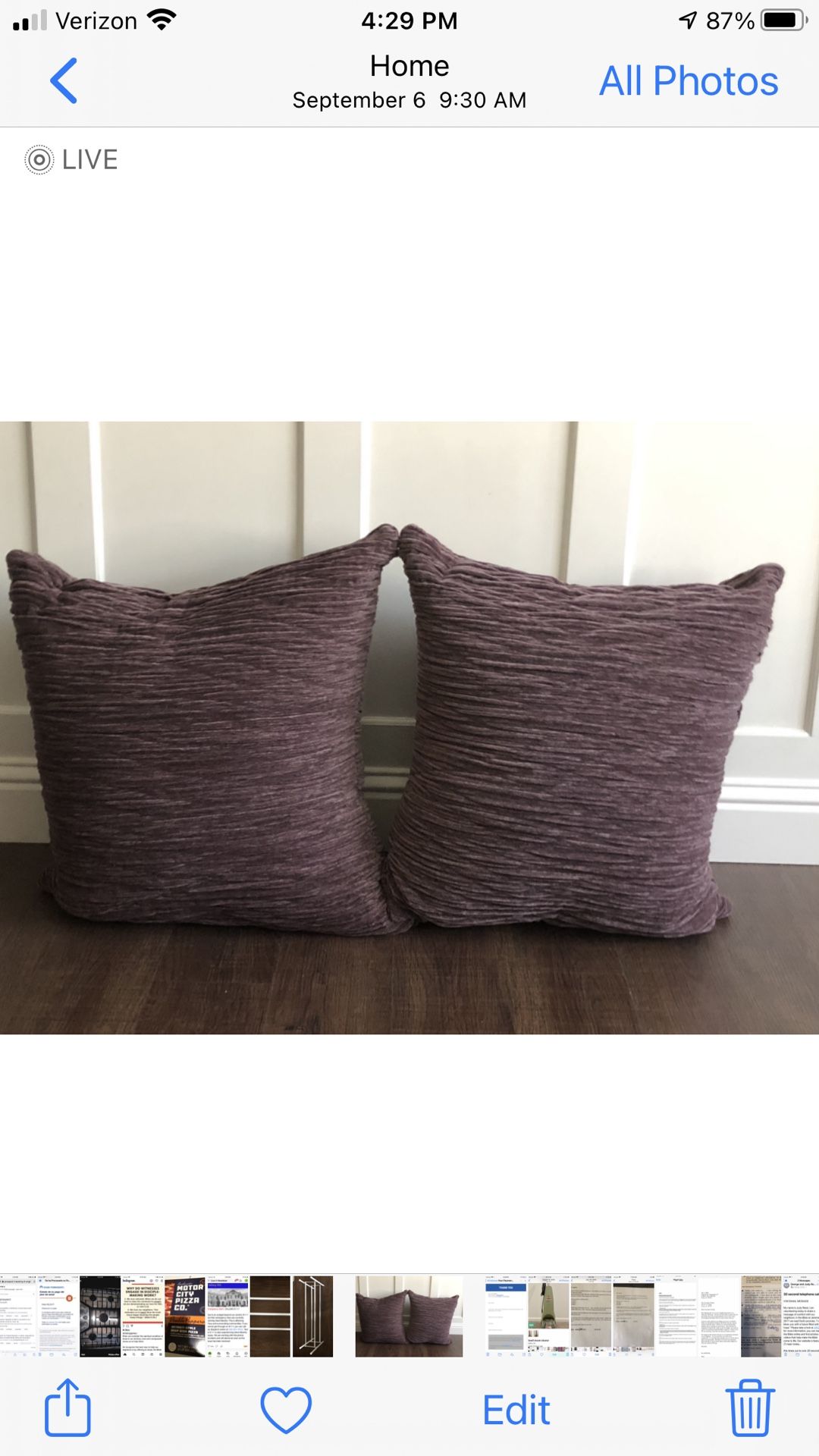 Two  Big Couch Pillows  22”by 22” 