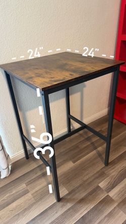 Rustic Industrial Style Bar Table – 24-Inch Square High Table with Metal Frame and Footrest