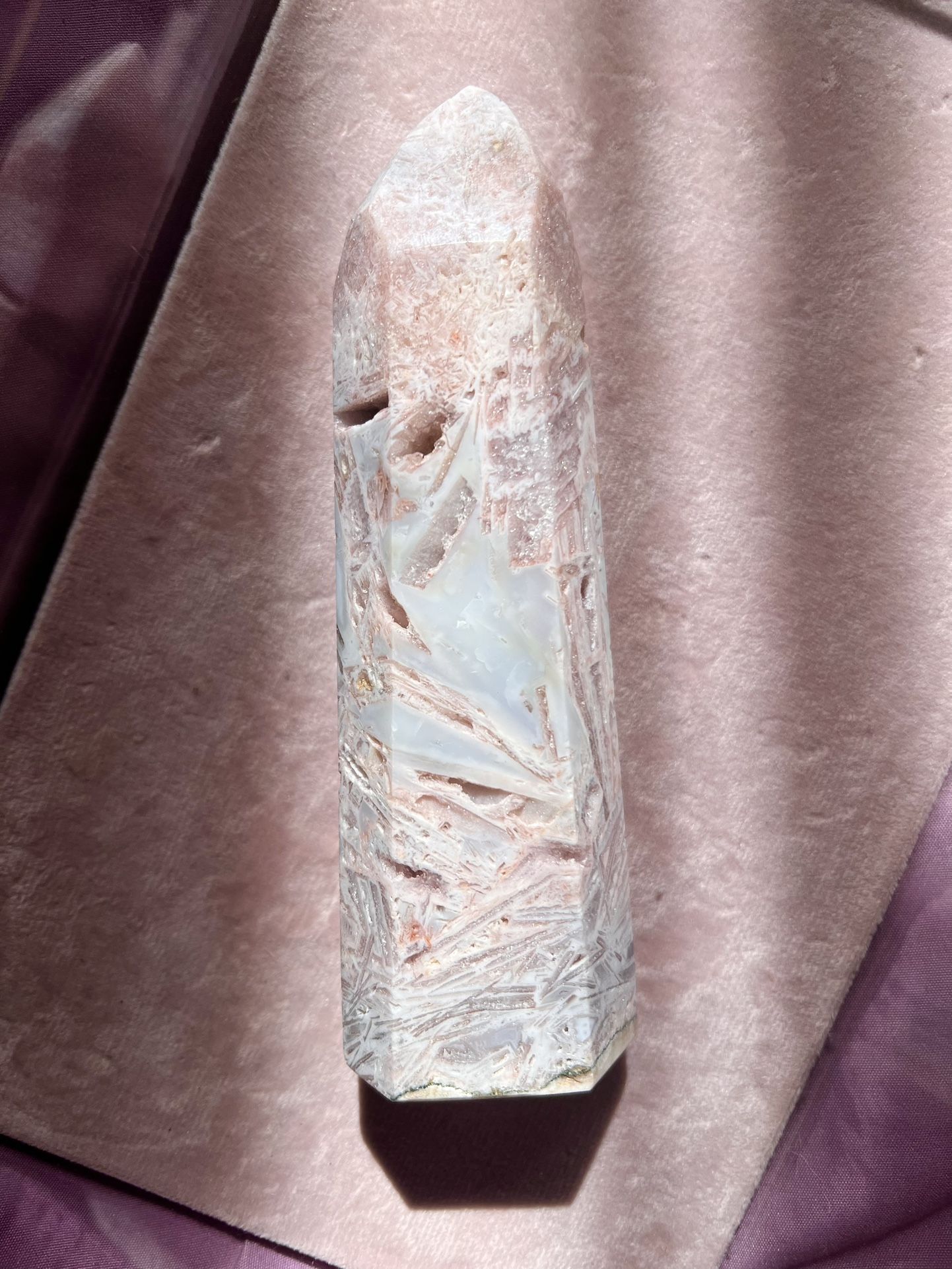 Chalcedony And Pink Amethyst Tower Home Decor