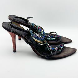 Vintage Rare Vero Cuoio shoes crystal peacock women’s heels size 37 Italy