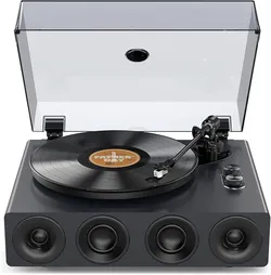 1 by One Record Player - All in One Turntable  w/ Built in Speakers  . Dark Grey