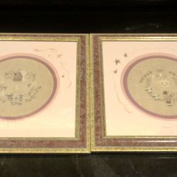 2 Matted Framed Needle Point Art