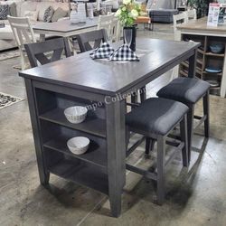 Gray Counter Height Dining Set 60x30x36 " Wirh 2 Chairs And 2 Stools