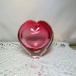 Vintage Pink and Clear Glass Heart Vase