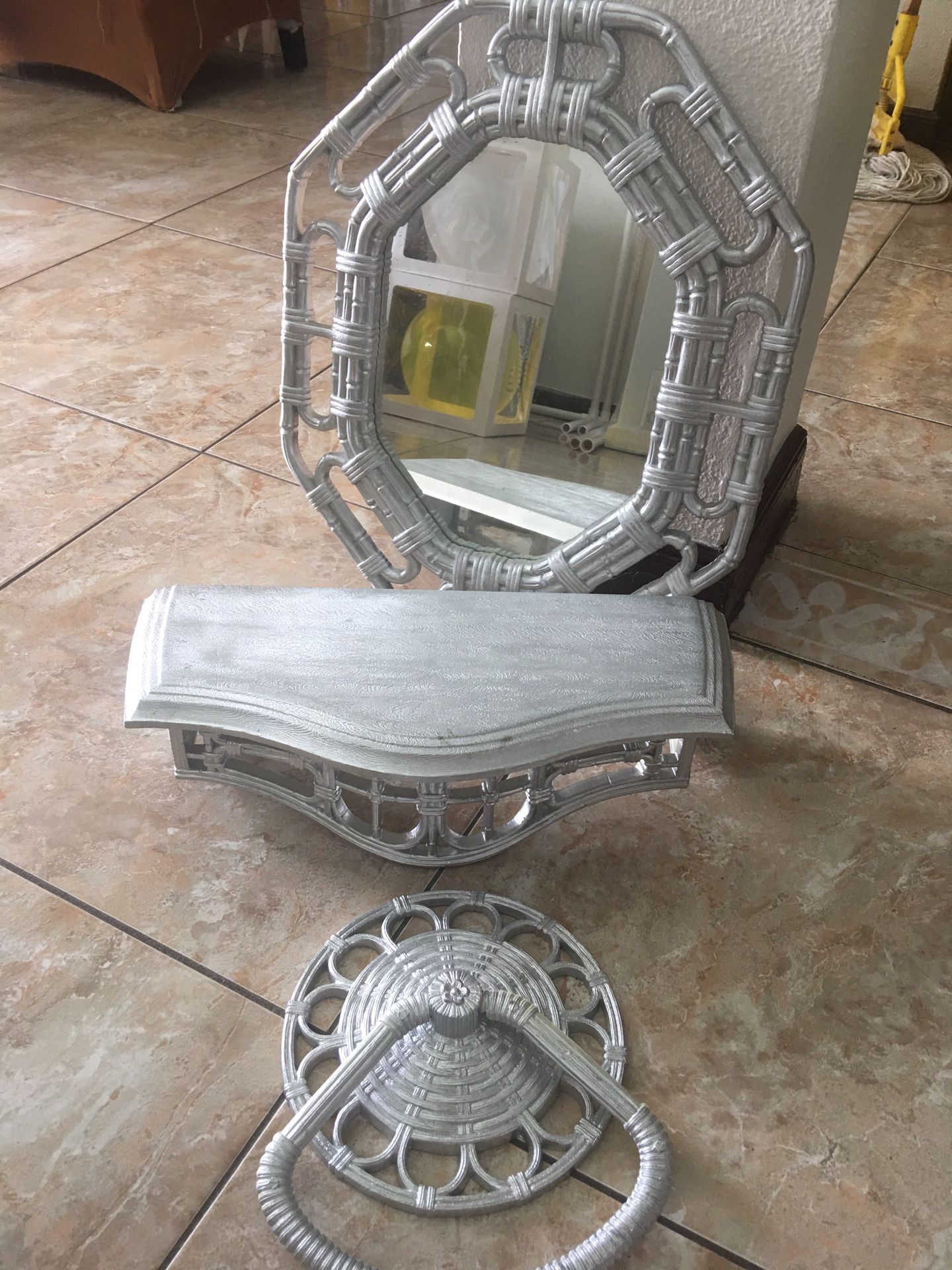 Wall mirror with shelve and towel holder