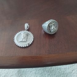 Sterling Silver Ring With Jesus Christ Face & Charm With Jesus Christ Face 