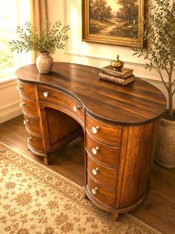 Vintage desk kidney shape solid wood