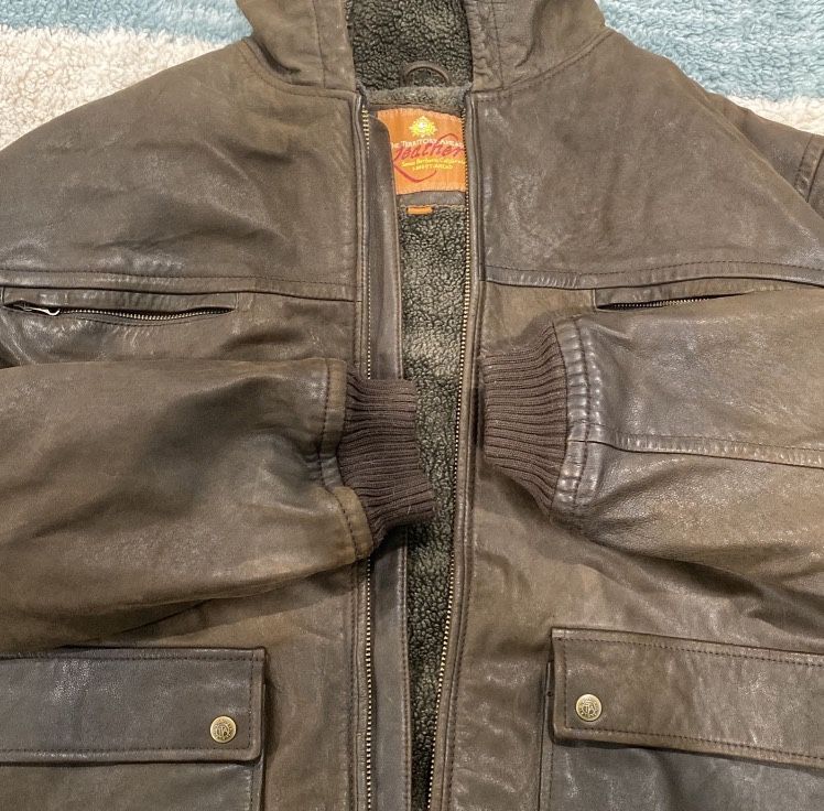 Mens A Territory Brown Leather Coat