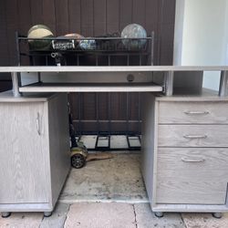Modern Gray Desk w/Storage + Pull Out Shelf