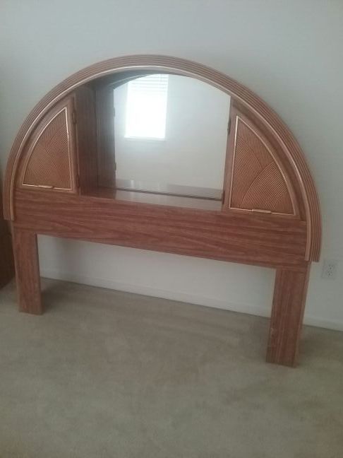 Queen size headboard with mirror and two built in cabinets