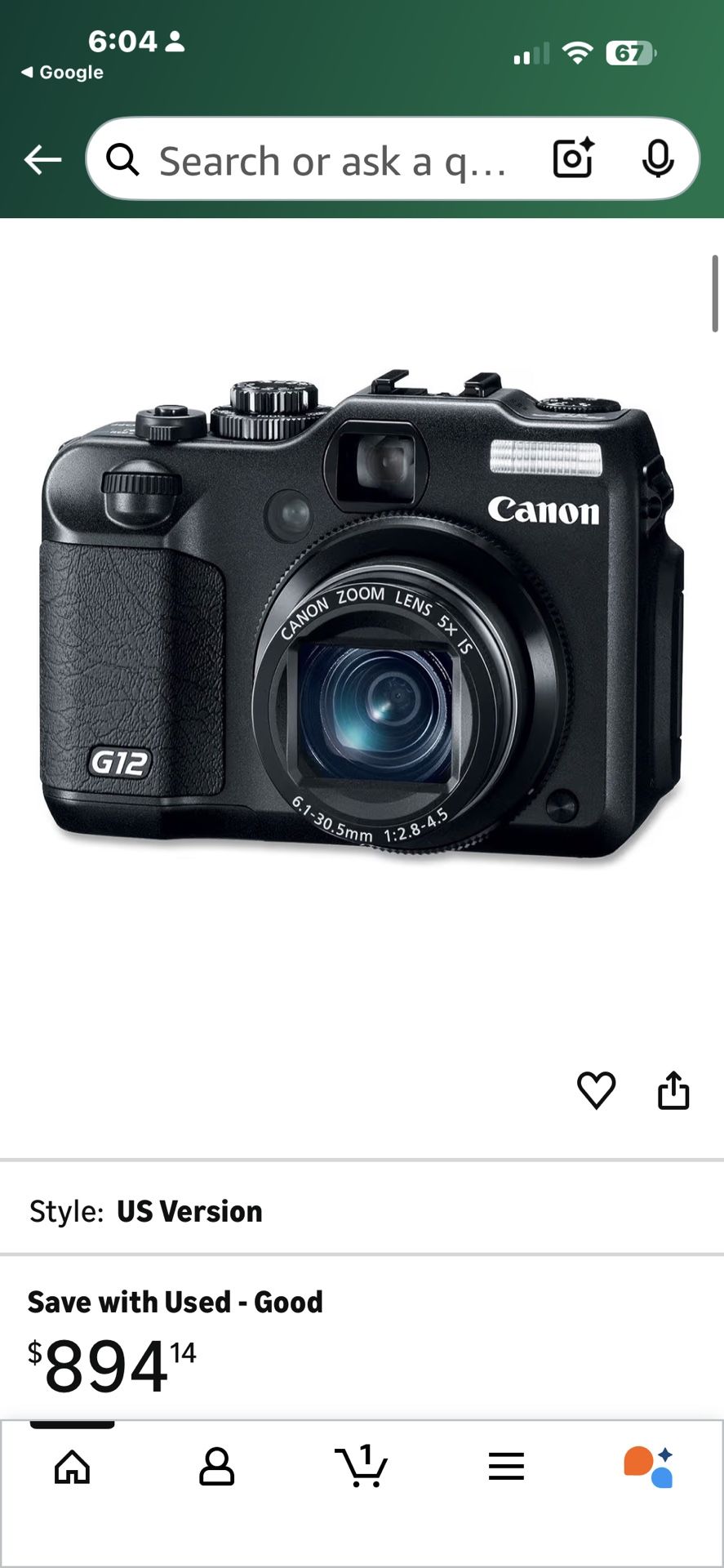 Canon G12 10 MP Digital Camera with 5x Optical Image Stabilized Zoom and 2.8 Inch Vari-Angle LCD