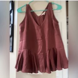 Rebecca Taylor Metallic Coral Peplum Tank