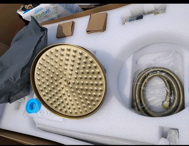 Gold Shower System Faucet, Exposed Pipe Shower Fixture System Combo Set,...