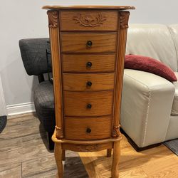 Wood Jewelry Cabinet/Chest/Armoire/Storage/Stand Organizer with Side Doors,5 drawers & makeup mirror