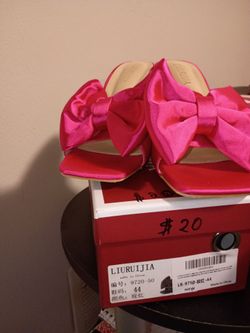 Liuruijia Hot Pink Satin Bow Slide Sandals