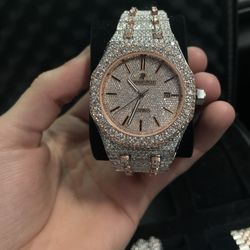 Moissanite Bustdown Watch Two Tone Rose Gold