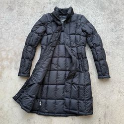 Distressed The North Face Long Puffer Jacket Women XS Black Goose Down 500 Detachable Hood