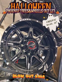 🎃 HALLOWEEN BLOWOUT SALE! 👻 Give your truck a wicked transformation! Check out these 20" Wicked Off-Road wheels in Gloss Black with silver machined