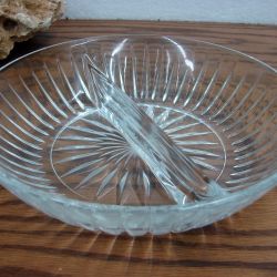Princess House Royal Highlights Glass Divided Relish Tray and Oval Serving Bowl