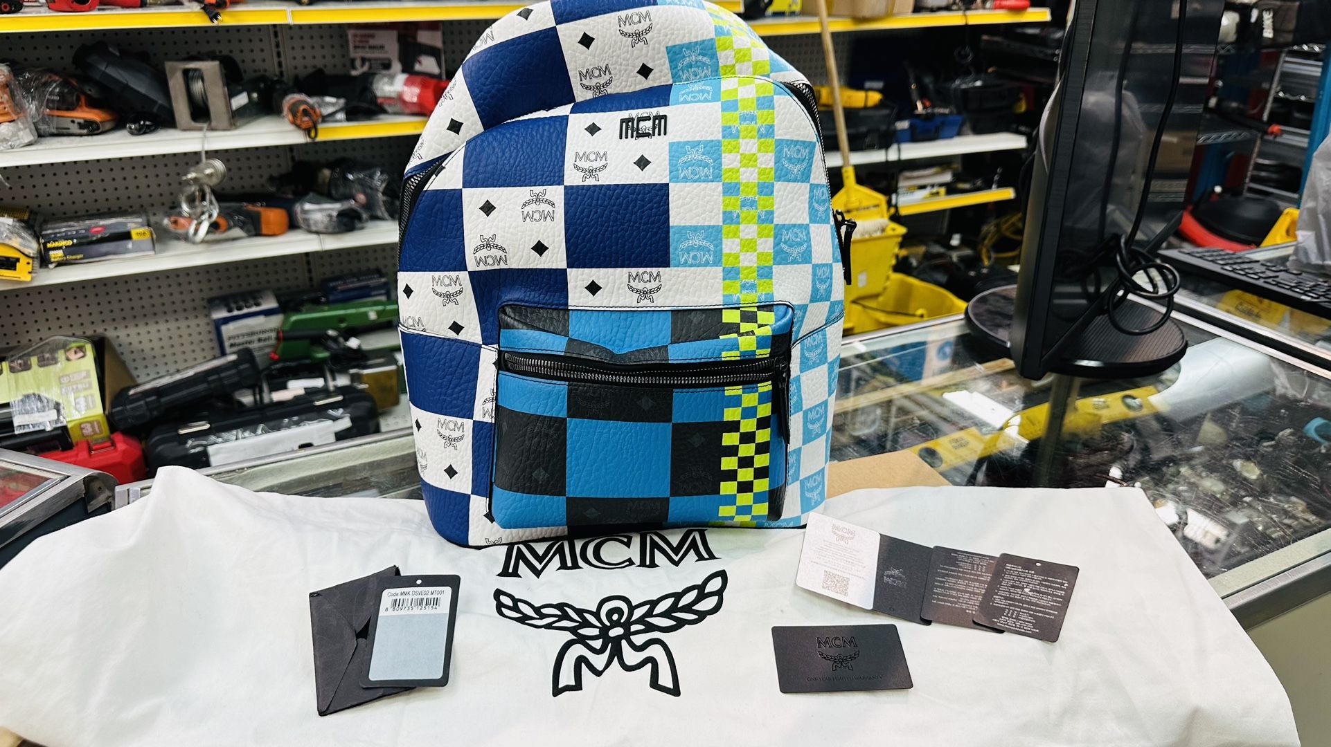 AUTHENTIC!! MCM LIMITED EDITION Stark Checkerboard Visetos Medium Monogram Backpack Bag - LIKE NEW CONDITION!