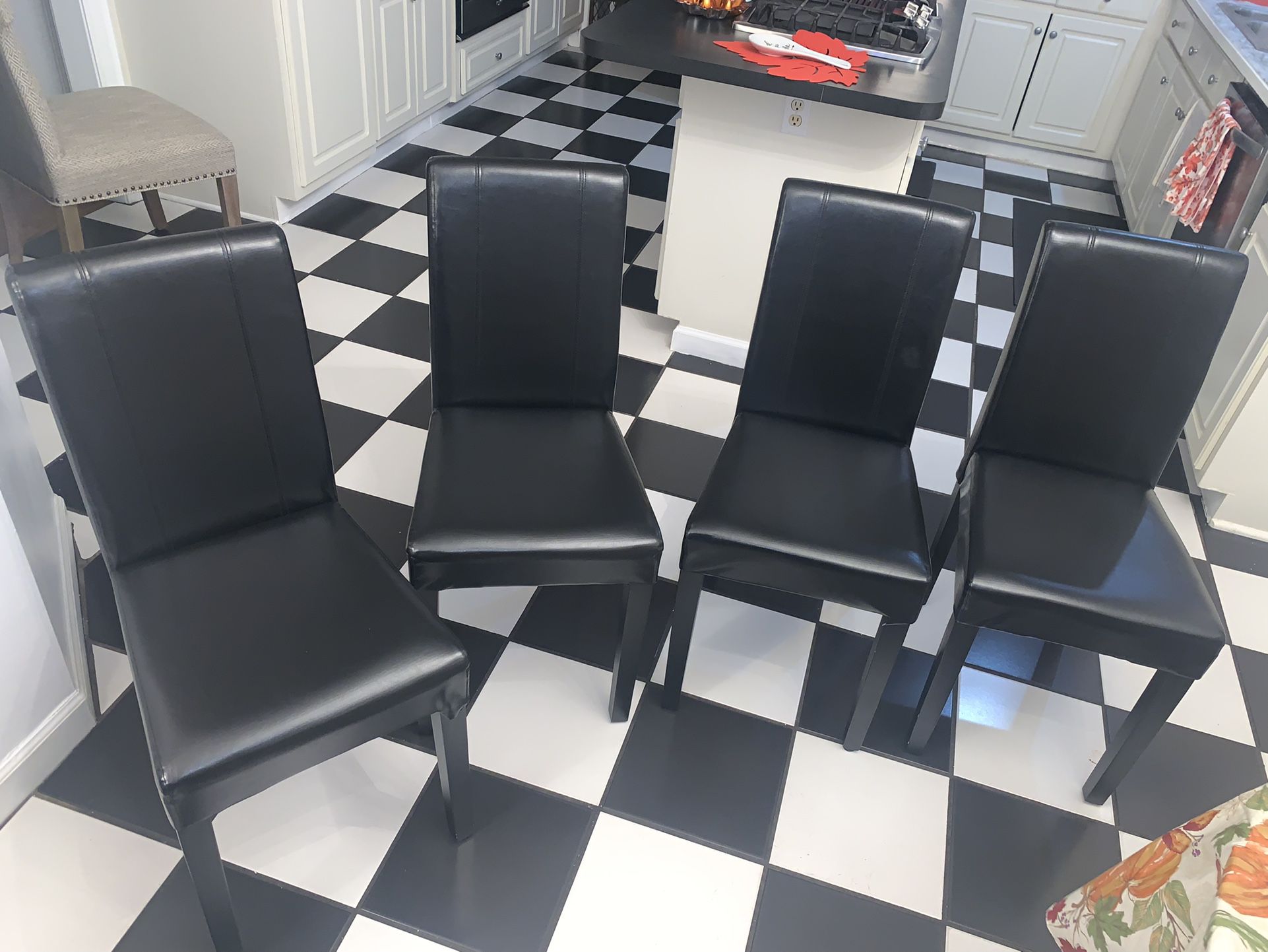 4 Dining Room Black Leather Chairs  