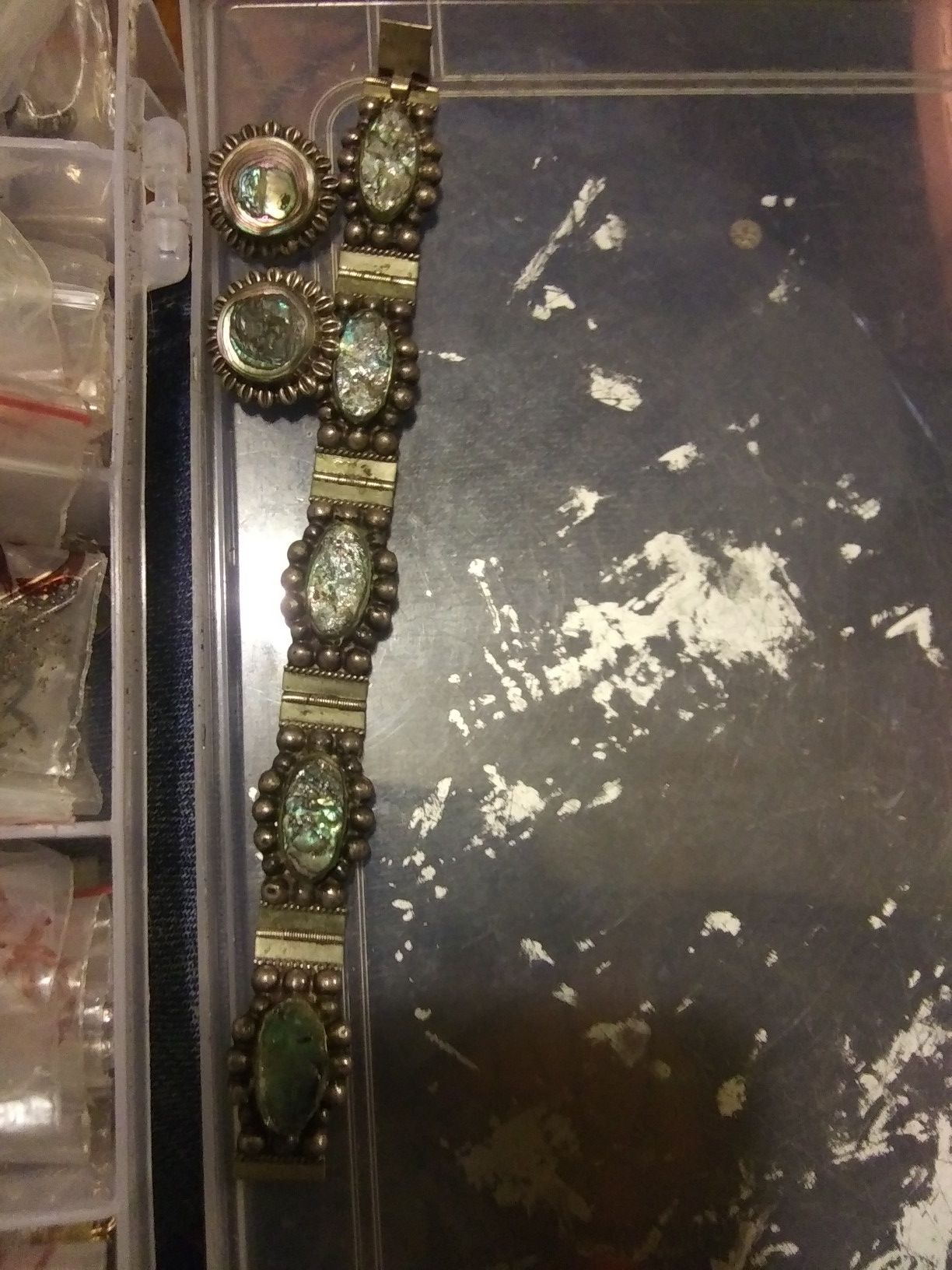 Sterling silver abalone earrings and bracelt