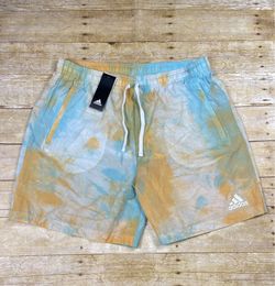 Adidas Mens Sz XL Tie-Dye Pattern Blue Orange Swim Trunks Drawstring Pockets NWT