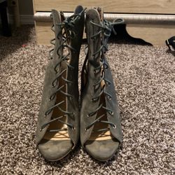 Suede Hunter Green Lace Up Heels