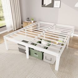  Full Size Metal Platform Bed Frame with Under-bed Storage, Heavy-duty, No Box Spring Needed, Easy Assembly, White