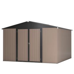 10' x 10' Metal Storage Shed for Outdoor, Steel Yard Shed with Design of Lockable Doors, Utility and Tool Storage for Garden, Backyard, Patio, Outside