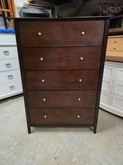 Modern Cherry Color 5 Drawer Tallboy Dresser