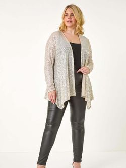 NWOT Catherines Roman Metallic Curve Sequin Waterfall Front Cardigan 4X