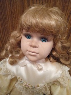 Vintage Porcelain Doll 21 Inches Tall With Stand 