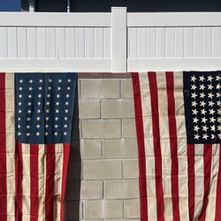 2 Antique 48 Star Flags USA - Americana 