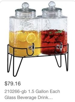 Style Setter Hamburg Glass Beverage Dispensers with Stand - Set of 2