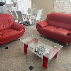 Modern Red Leather Living Room Set $700 OBO