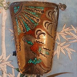 Vintage Native American BOLO CLASP. Sterling Silver Coral Turquoise - $195 (Washington Park, i25 and Alameda, Denver)